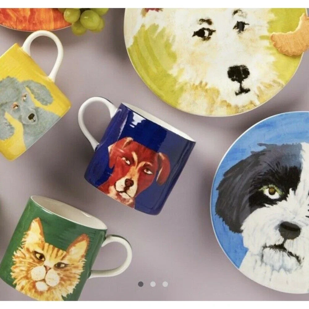 Anthropologie Plate Chipper Furry Friends Carole Atkins Dog Dessert Side‎ Salad
